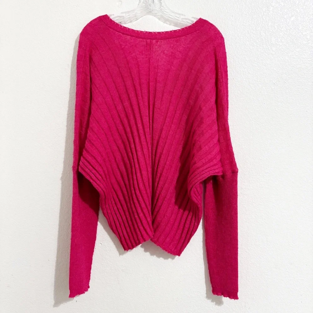 Anthropologie Pilcro V-Neck Boxy Rib Wool Blend Sweater‎ in Pink